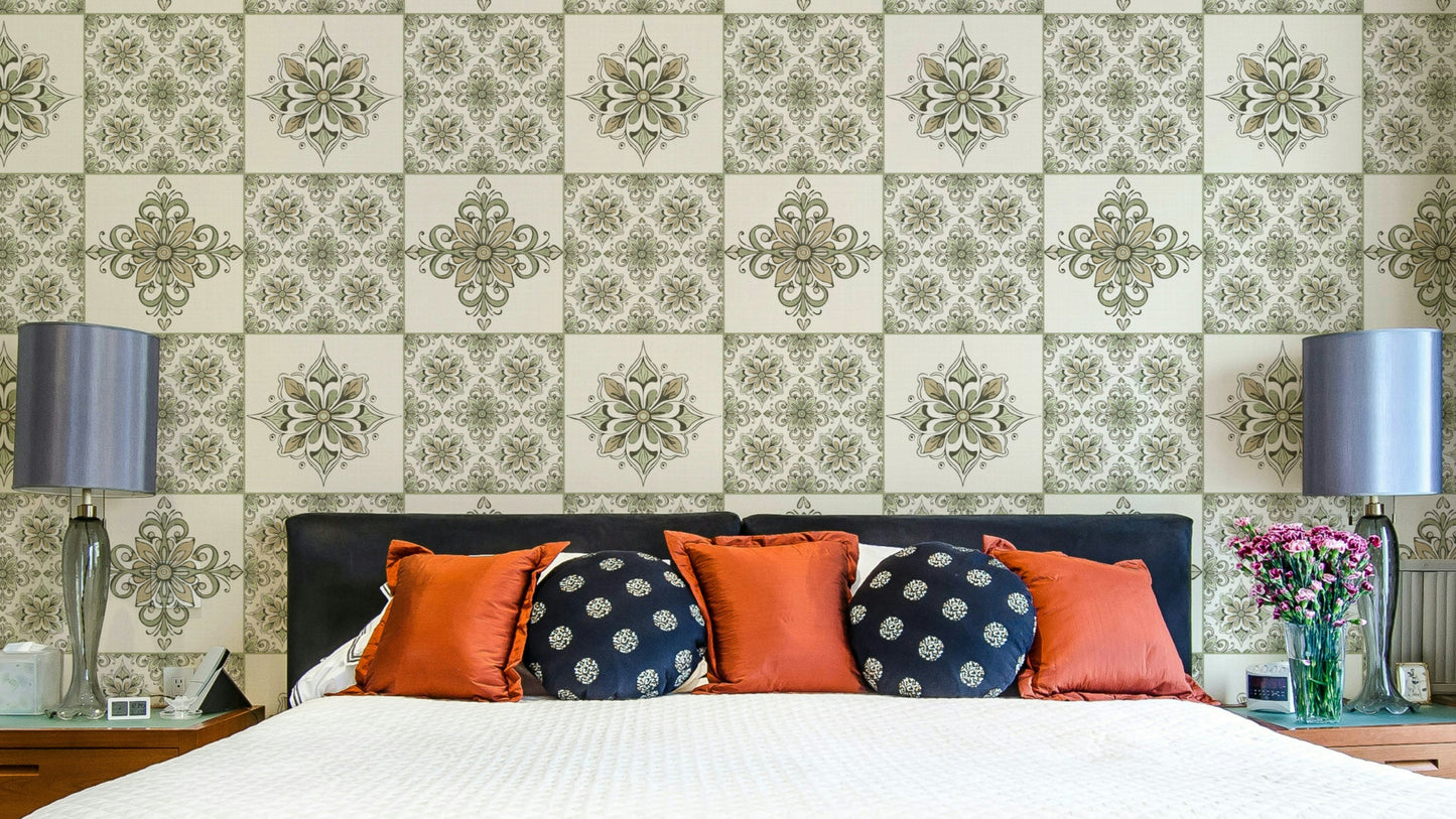 Sage green tile wall mural

