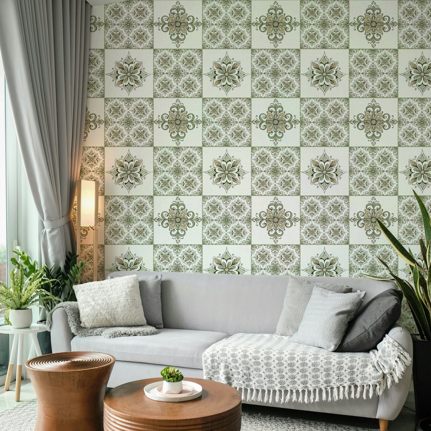 Beige and green wall mural

