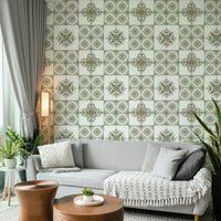 Beige and green wall mural


