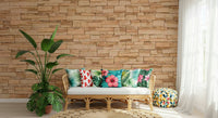 Textured wall mural with layered stones creating an authentic, warm, and inviting accent wall.