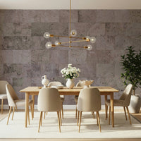 Rustic block wall mural blending earthy hues and rough surfaces for timeless interior design appeal.