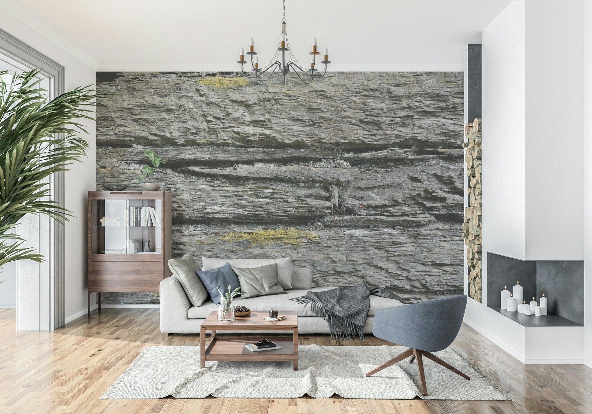 Textured mural with layered stone patterns for rustic, vintage, or contemporary interior designs.