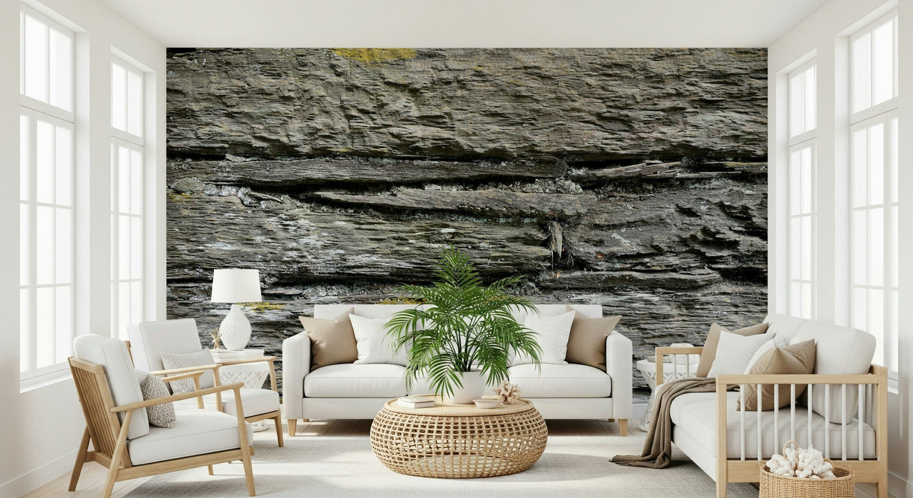 Rustic Stone Layers Wall Mural featuring layered natural stone textures in earthy tones for cozy, rustic interiors.