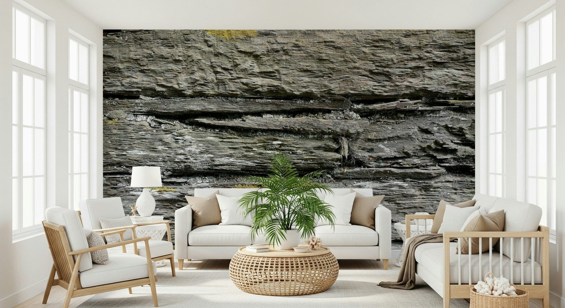 Rustic Stone Layers Wall Mural featuring layered natural stone textures in earthy tones for cozy, rustic interiors.