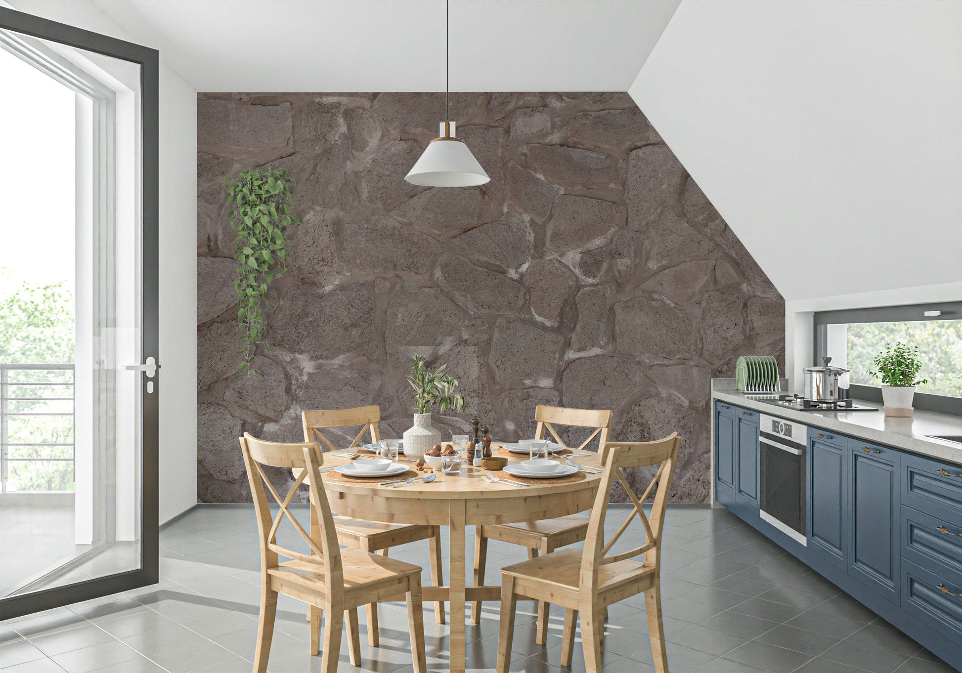 Decorative wall mural featuring rough stone surfaces and earthy shades for timeless interior appeal.