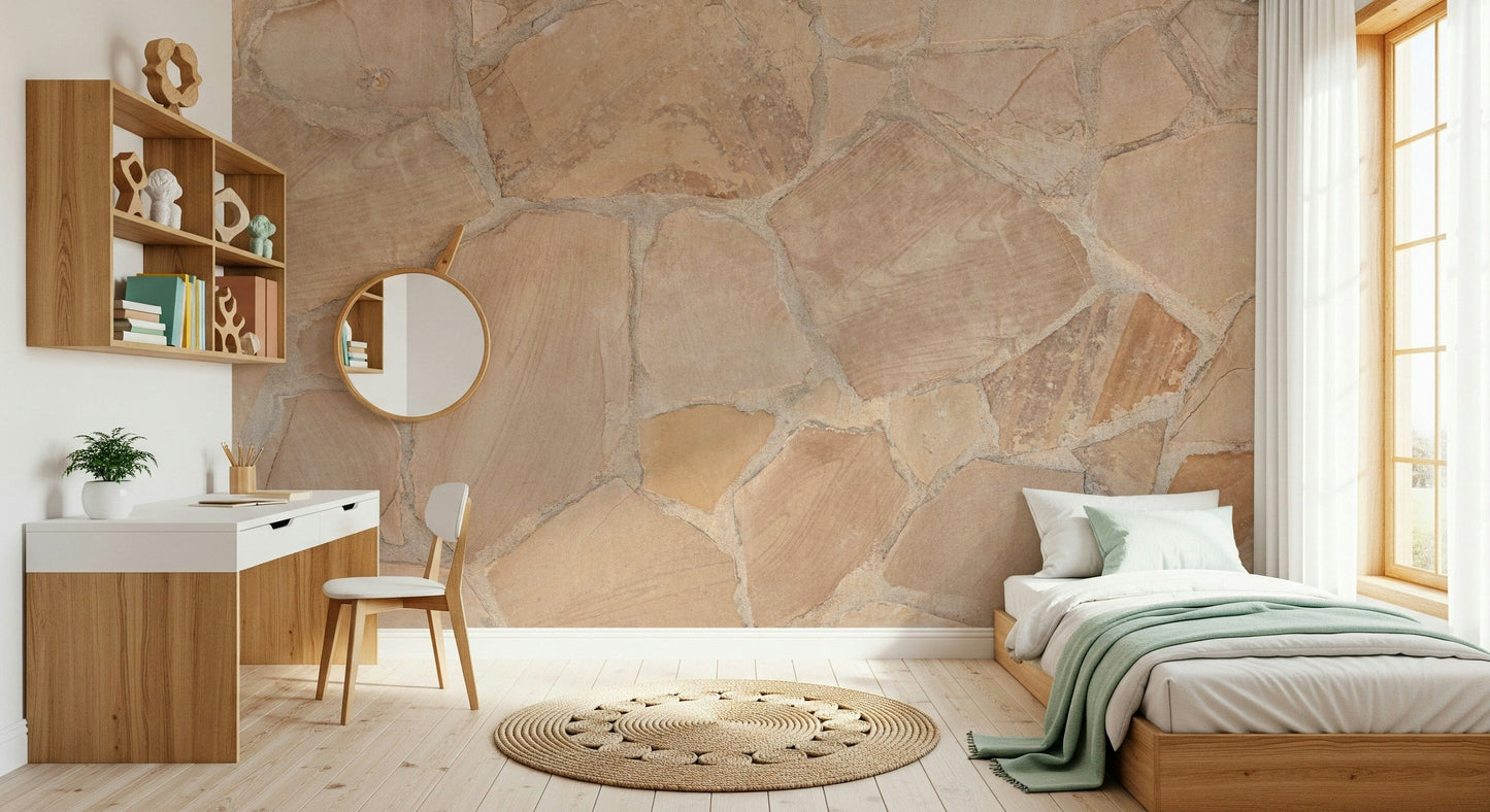 Rustic stone wall effect with textured details, mural for bedroom