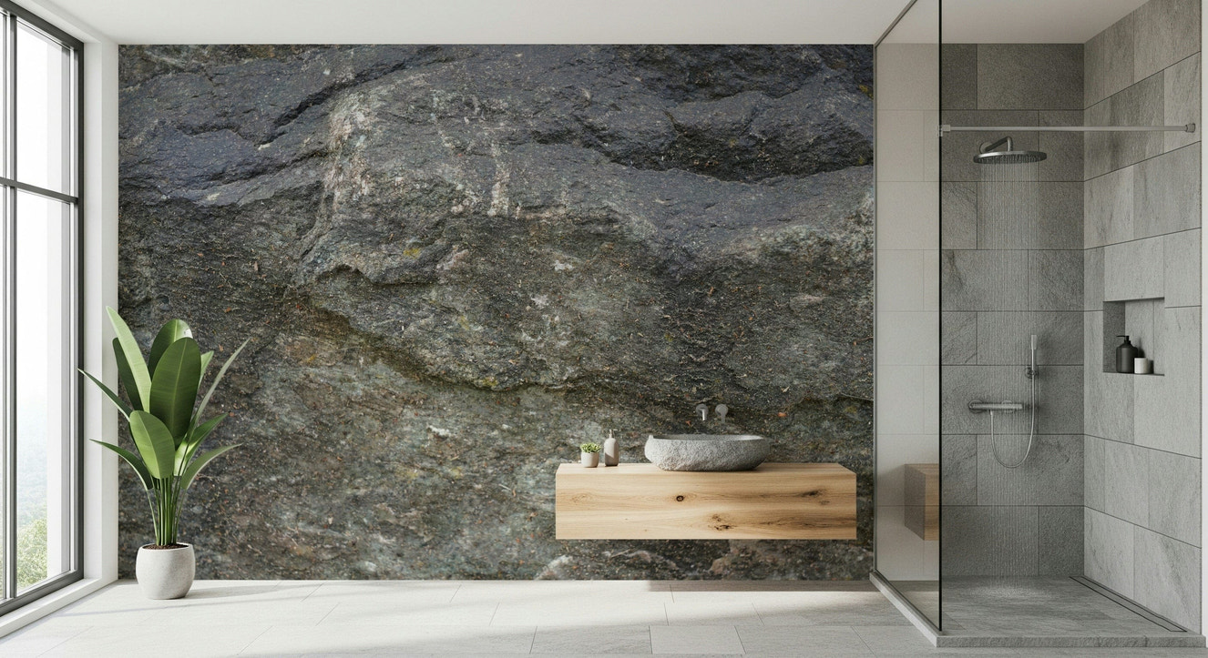 Aged Stone Surface Wall Mural featuring realistic textured stone in natural gray and beige tones.