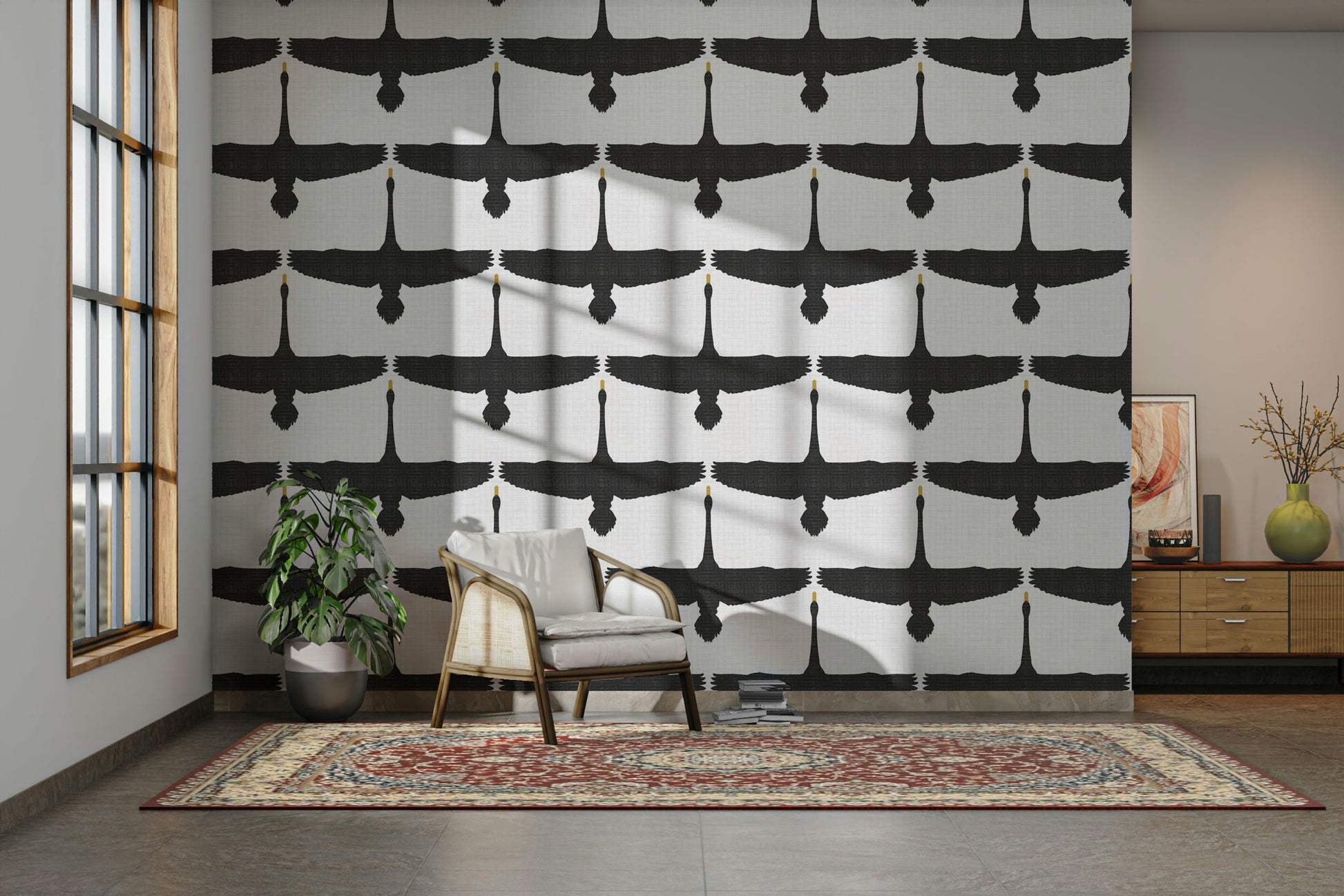 Elegant bird wallpaper with a flock of swans

