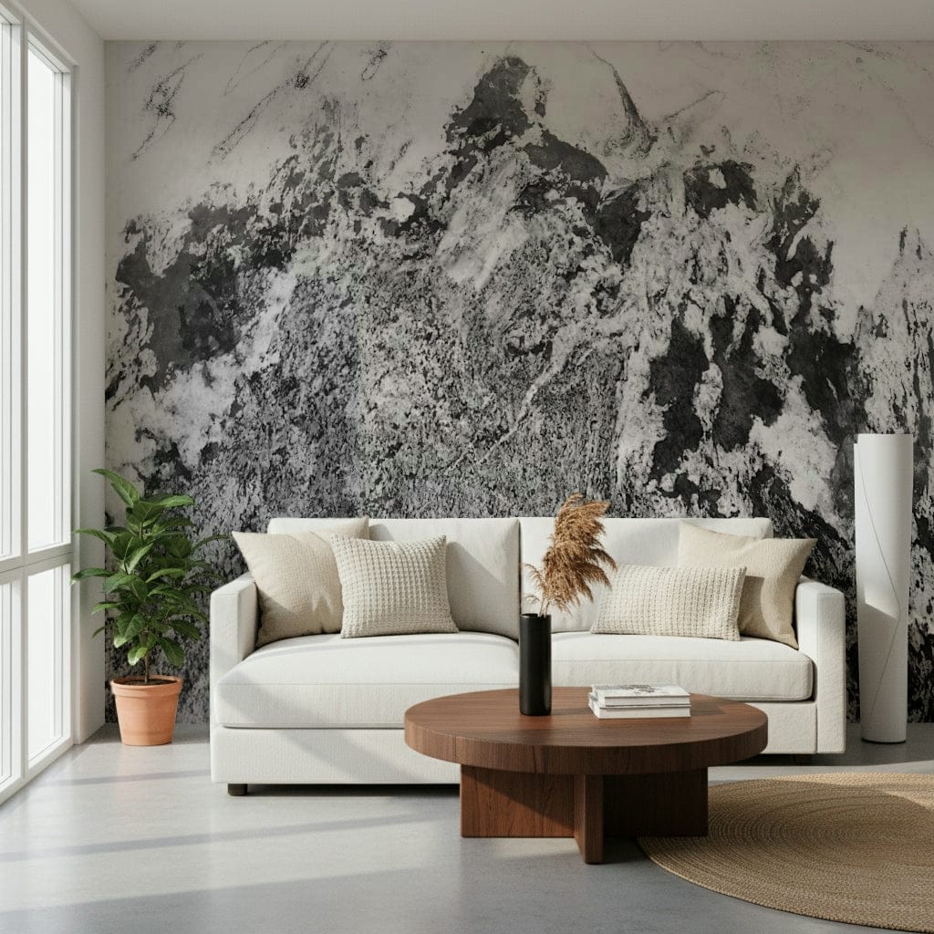 A calming abstract design wallpaper mural that defines a space.