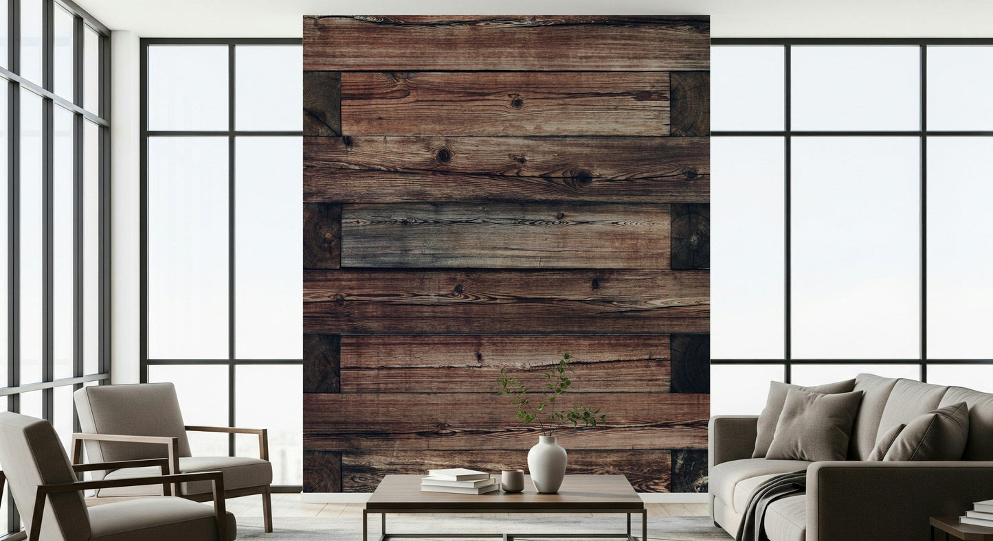 Rustic wall mural combining natural timber textures and subtle color variations for timeless décor.