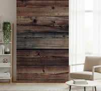 Rustic Timber Wall Mural with rough, weathered wood surfaces for a grounded, earthy ambiance.