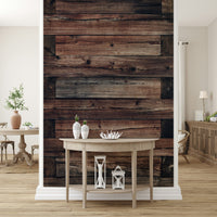 Natural timber texture wall mural with warm brown hues for farmhouse, industrial, or cottage interiors.