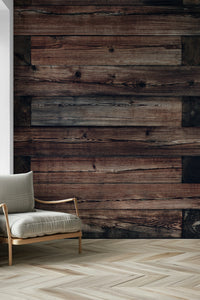 Rustic Timber Wall Mural featuring natural wooden planks with warm, earthy tones for cozy interiors.