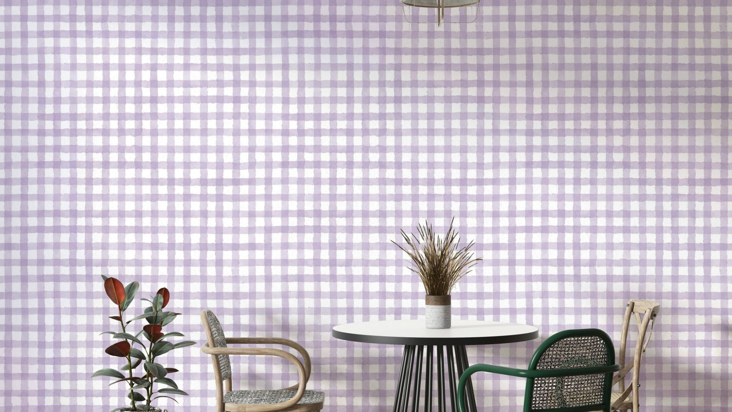 Violet and beige checkered wall wallpaper

