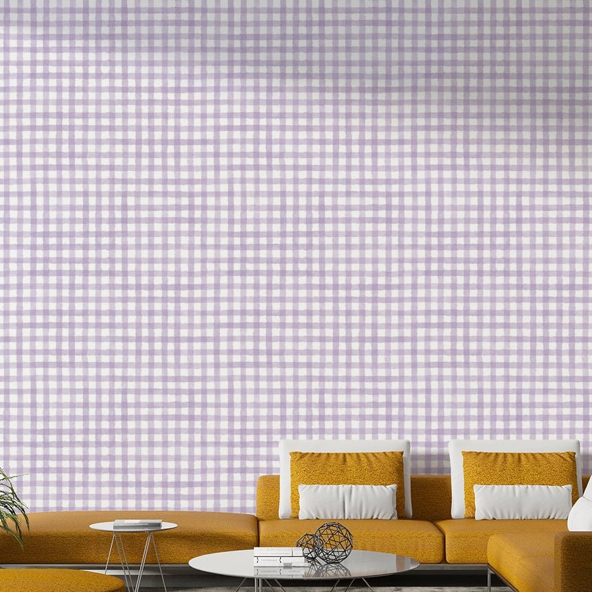 Rustic violet gingham wallpaper design
