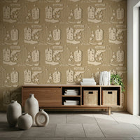 Rustic Western Dream wallpaper featuring cowboy boots, cacti, and stars in a vintage Western motif.