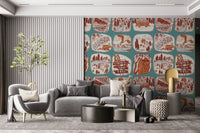 Monochrome wilderness wallpaper featuring line-drawn natural landscapes.