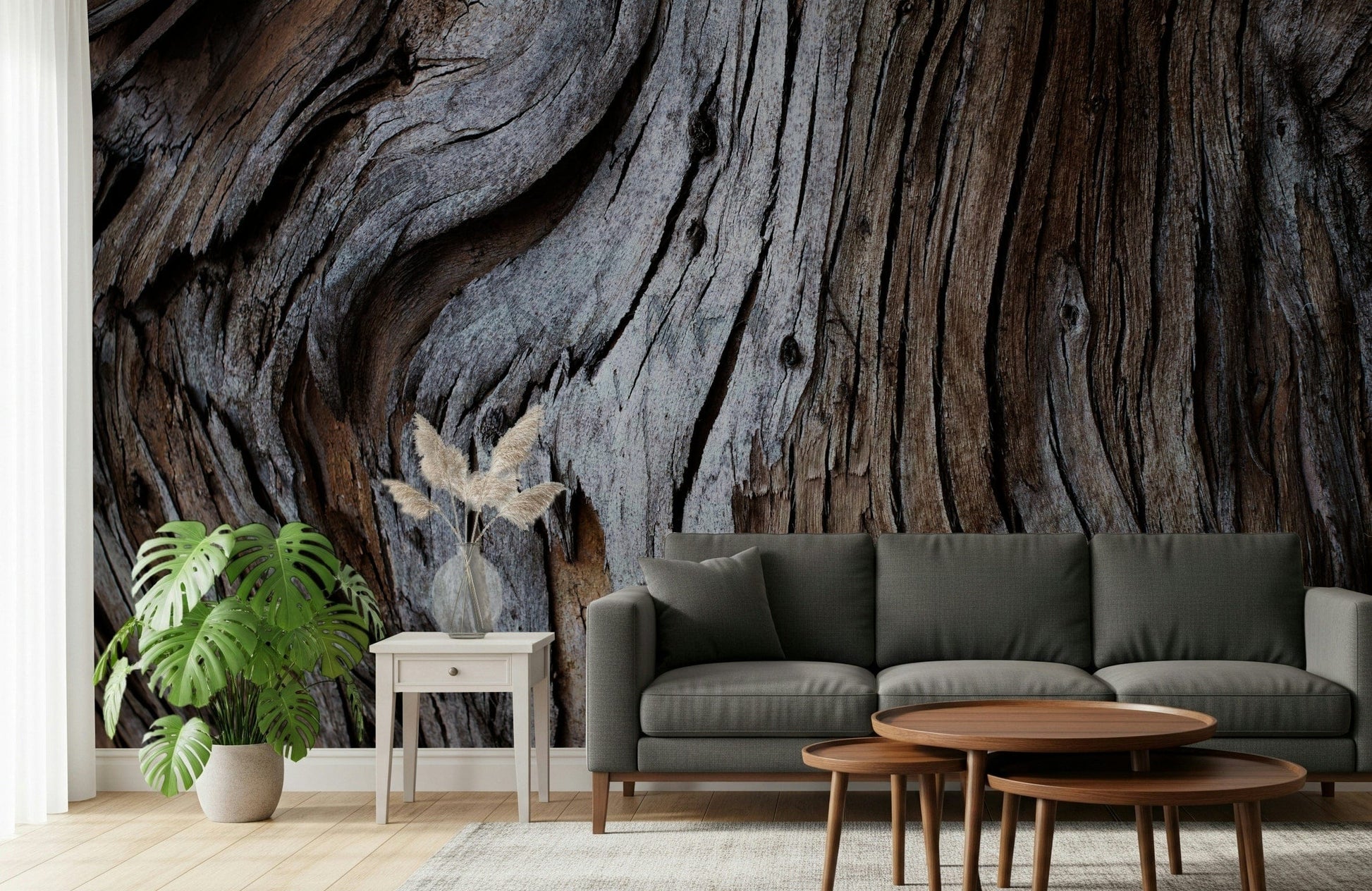 Wall mural showcasing distressed wooden planks with natural grain and subtle imperfections for farmhouse décor.