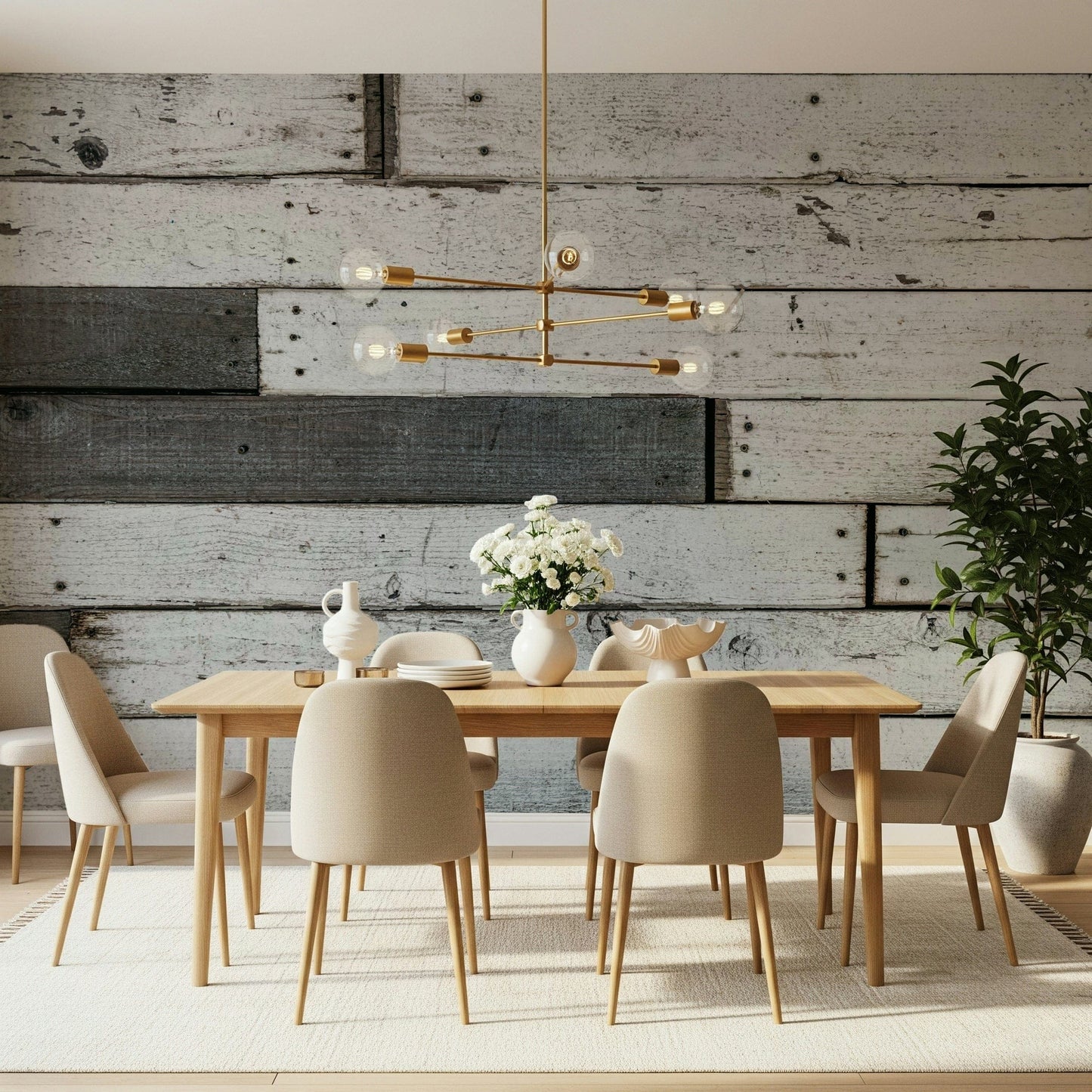 Wall mural highlighting layered distressed wood planks for farmhouse, cottage, or industrial-inspired décor.