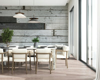 Distressed Wood Panel Wall Mural featuring weathered wooden planks with natural grain and rustic textures for cozy interiors.