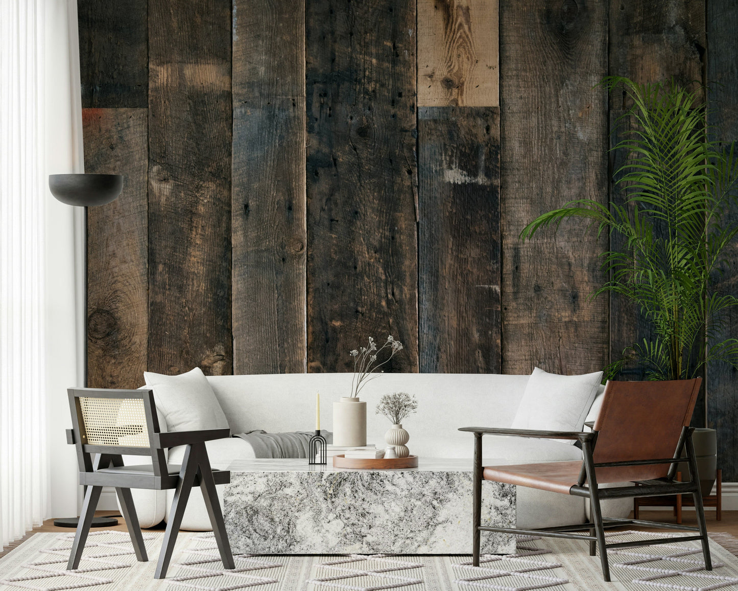 Decorative wall mural blending natural timber textures and rustic charm for cozy, stylish accent walls.