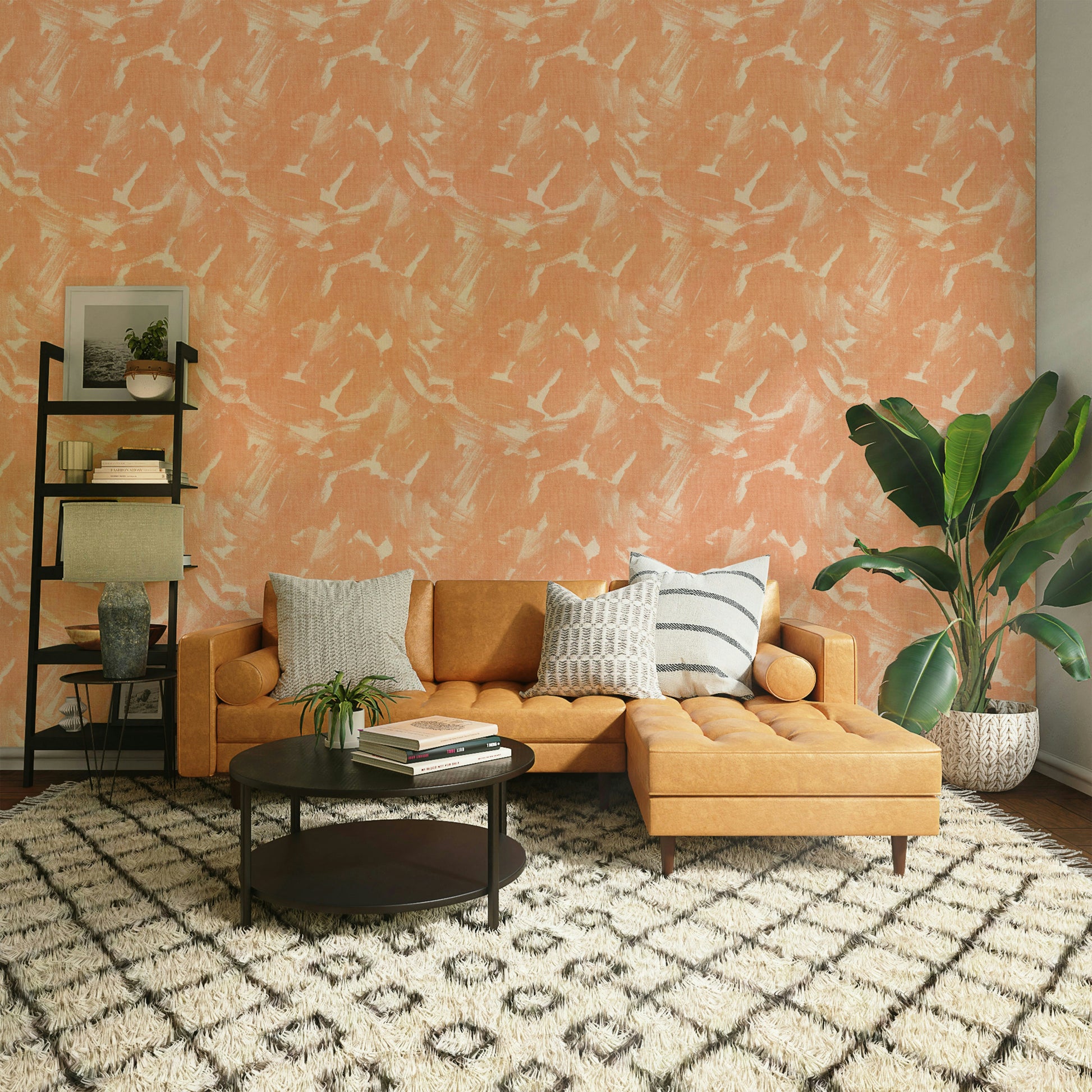 Contemporary rust metal wallpaper with abstract brushstrokes

