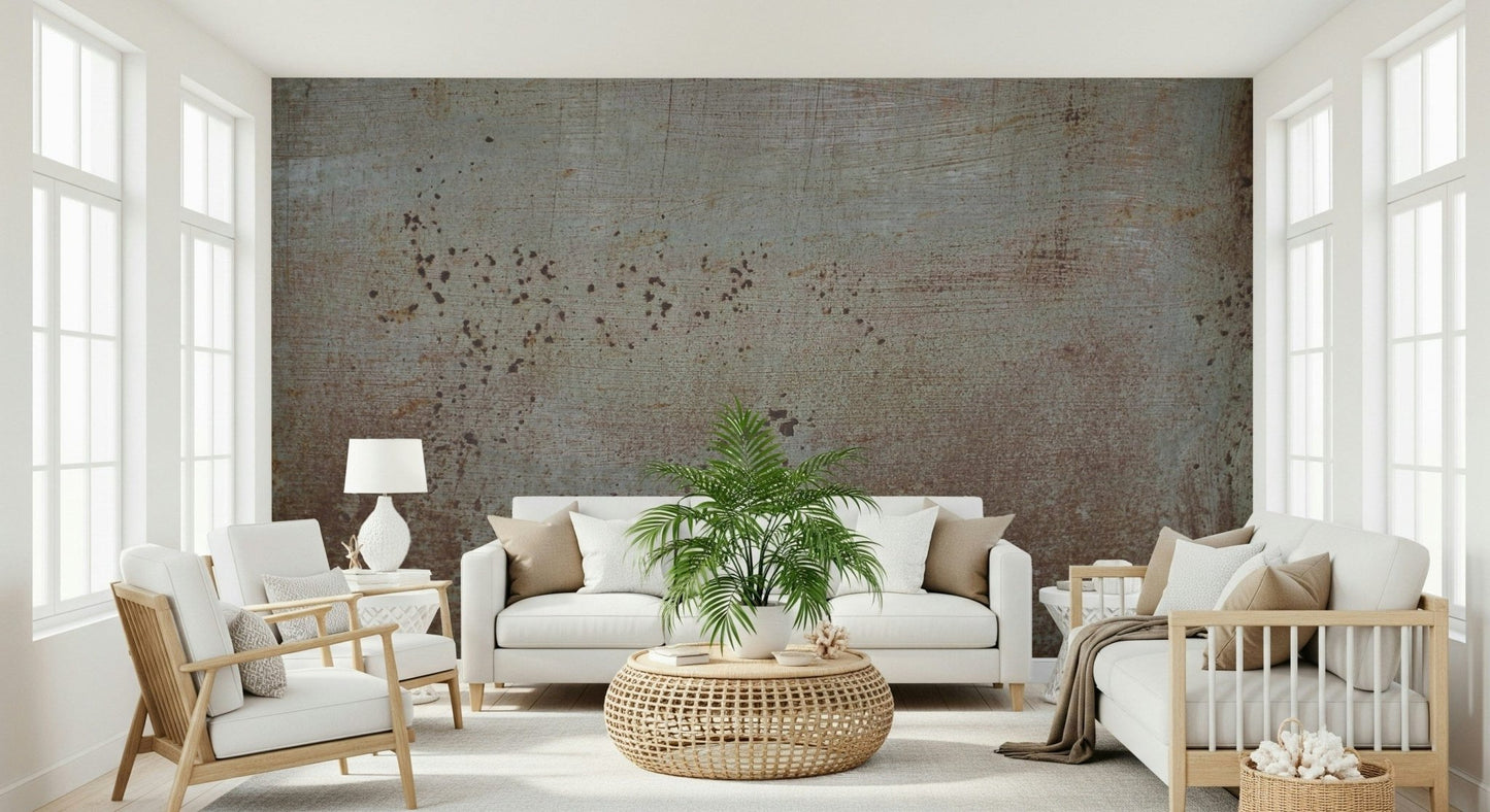 Distressed iron texture wall mural in earthy hues