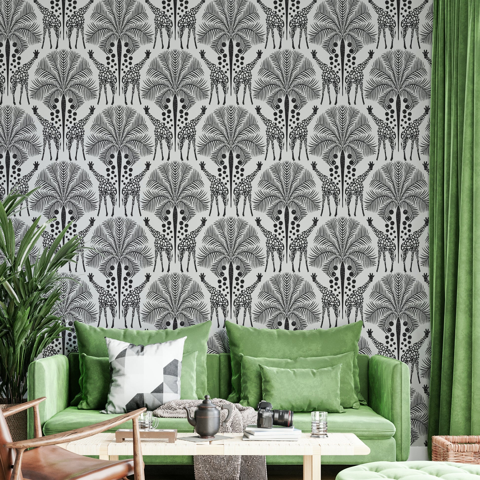 Elegant black and white giraffe wall mural

