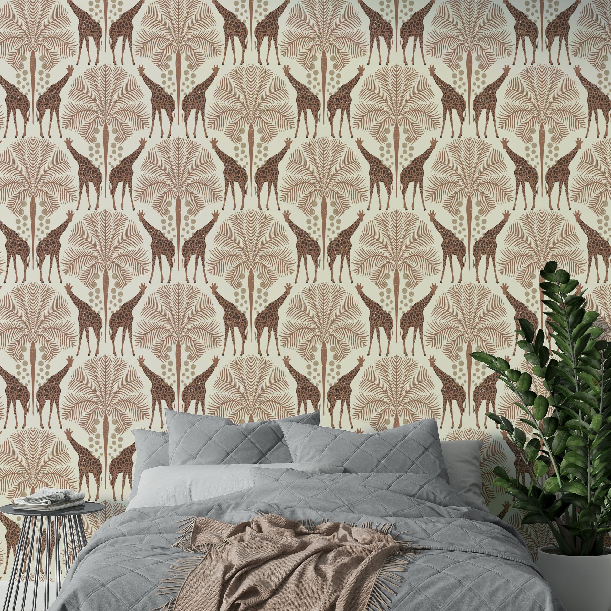 Mocha-colored safari giraffe wall mural

