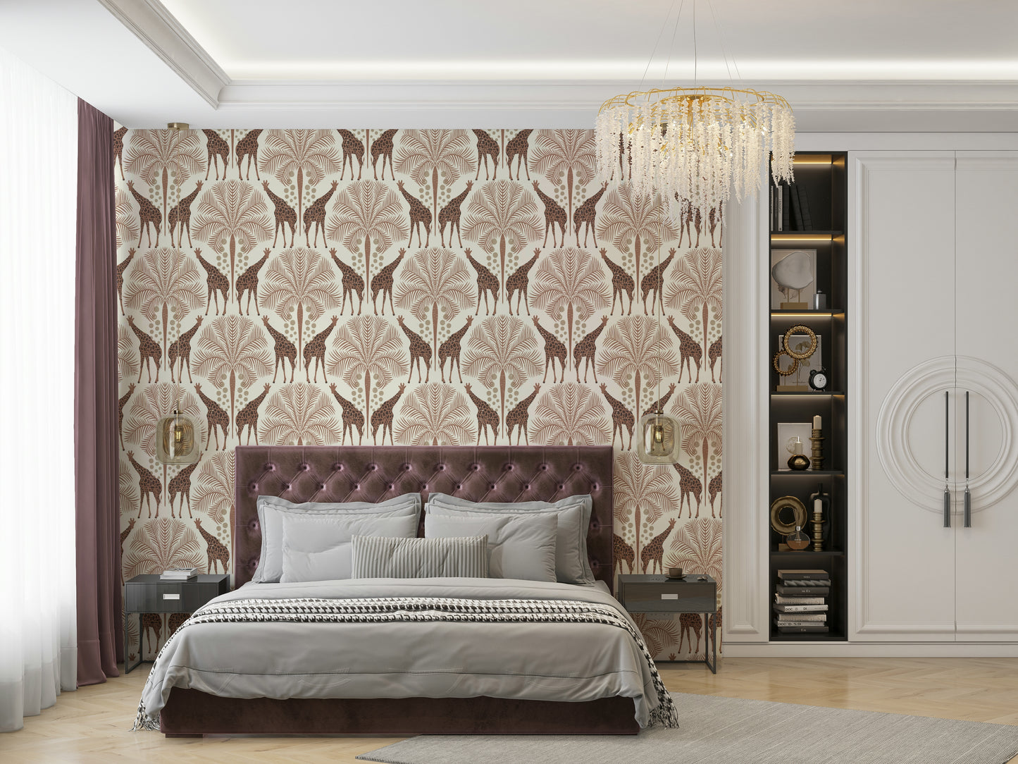 Elegant giraffe wallpaper in mocha mousse color

