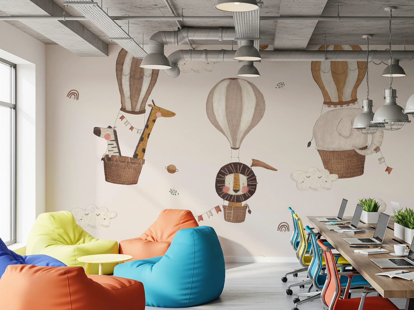 Safari Hot Air Balloons Nursery Wall Mural