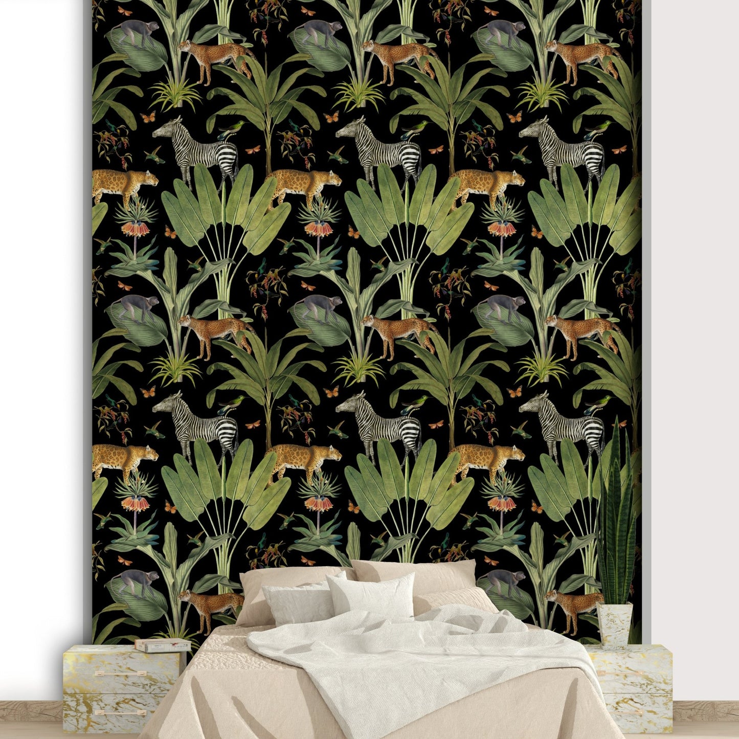 Hand-drawn elephant and cheetah wall mural
