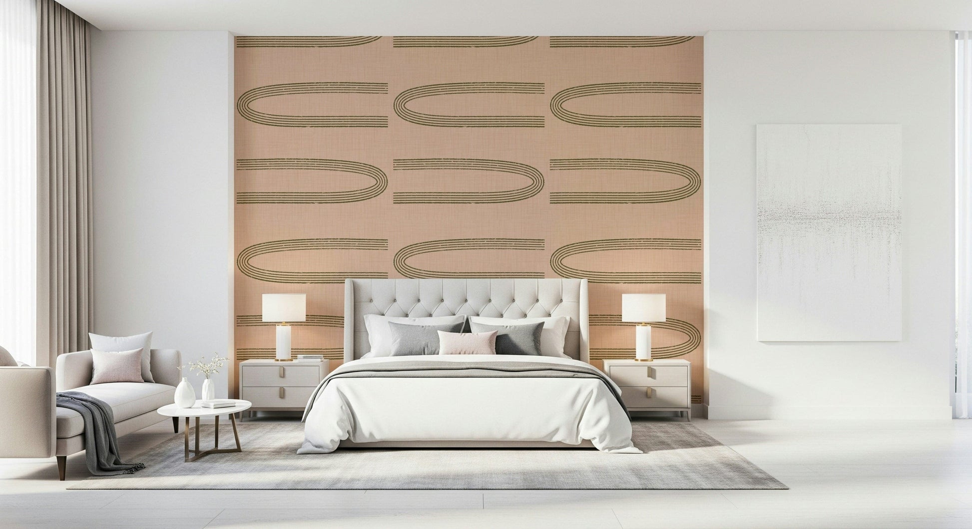 A peaceful blush petal design mural on decorative wallpaper.

