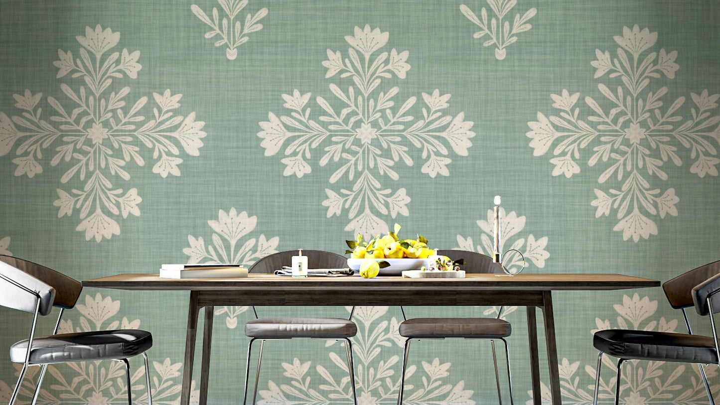 Soft green botanical wallpaper

