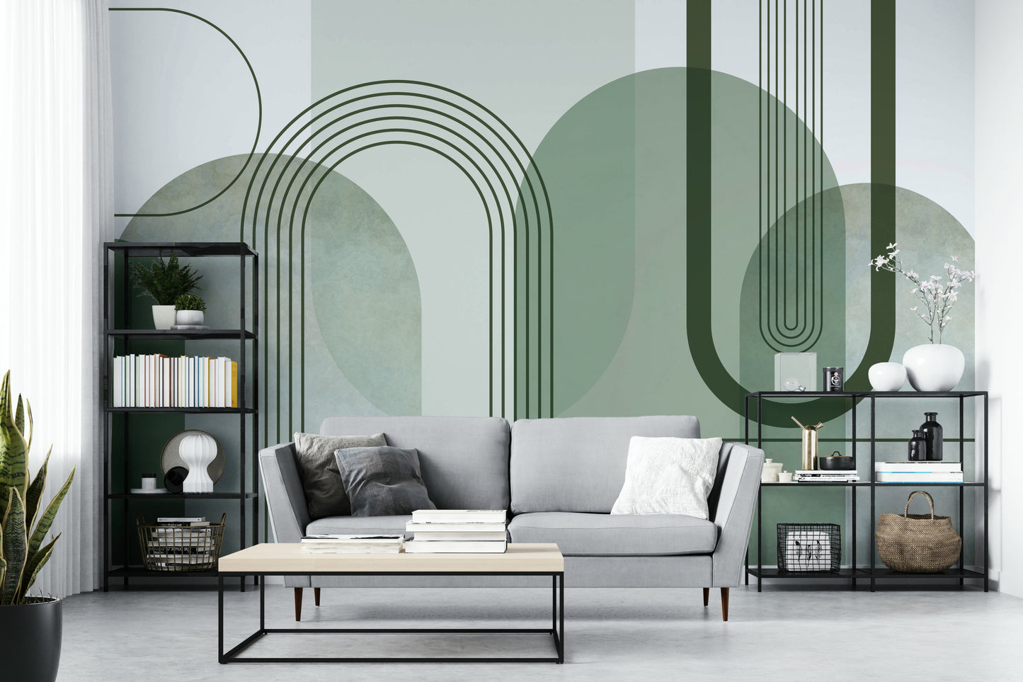 Sage Green Archways Wall Mural