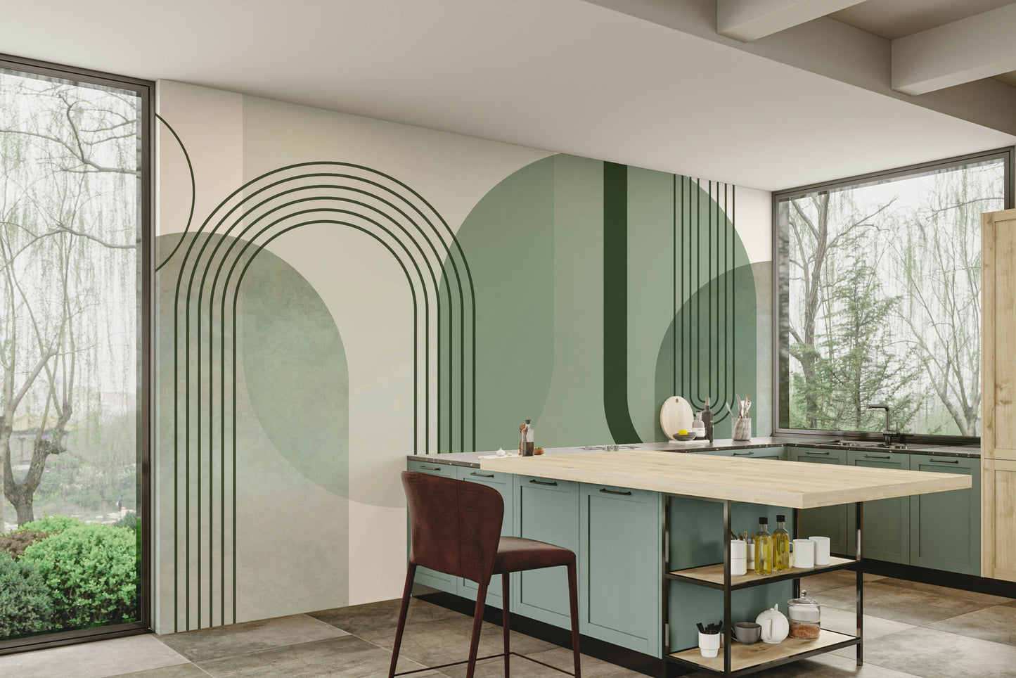 Sage Green Archways Wall Mural