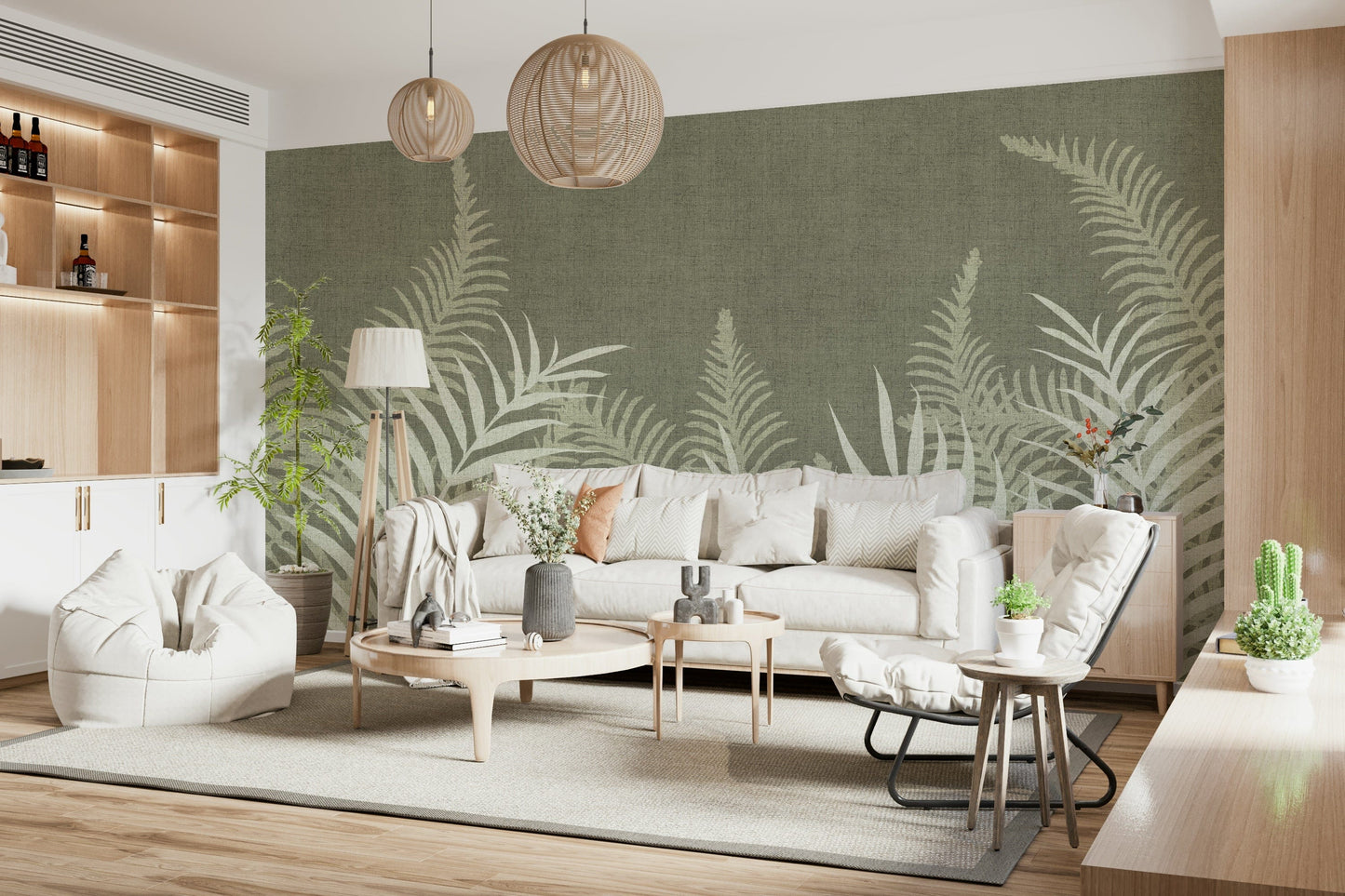 Lush botanical wallpaper for walls, peaceful and calming design.