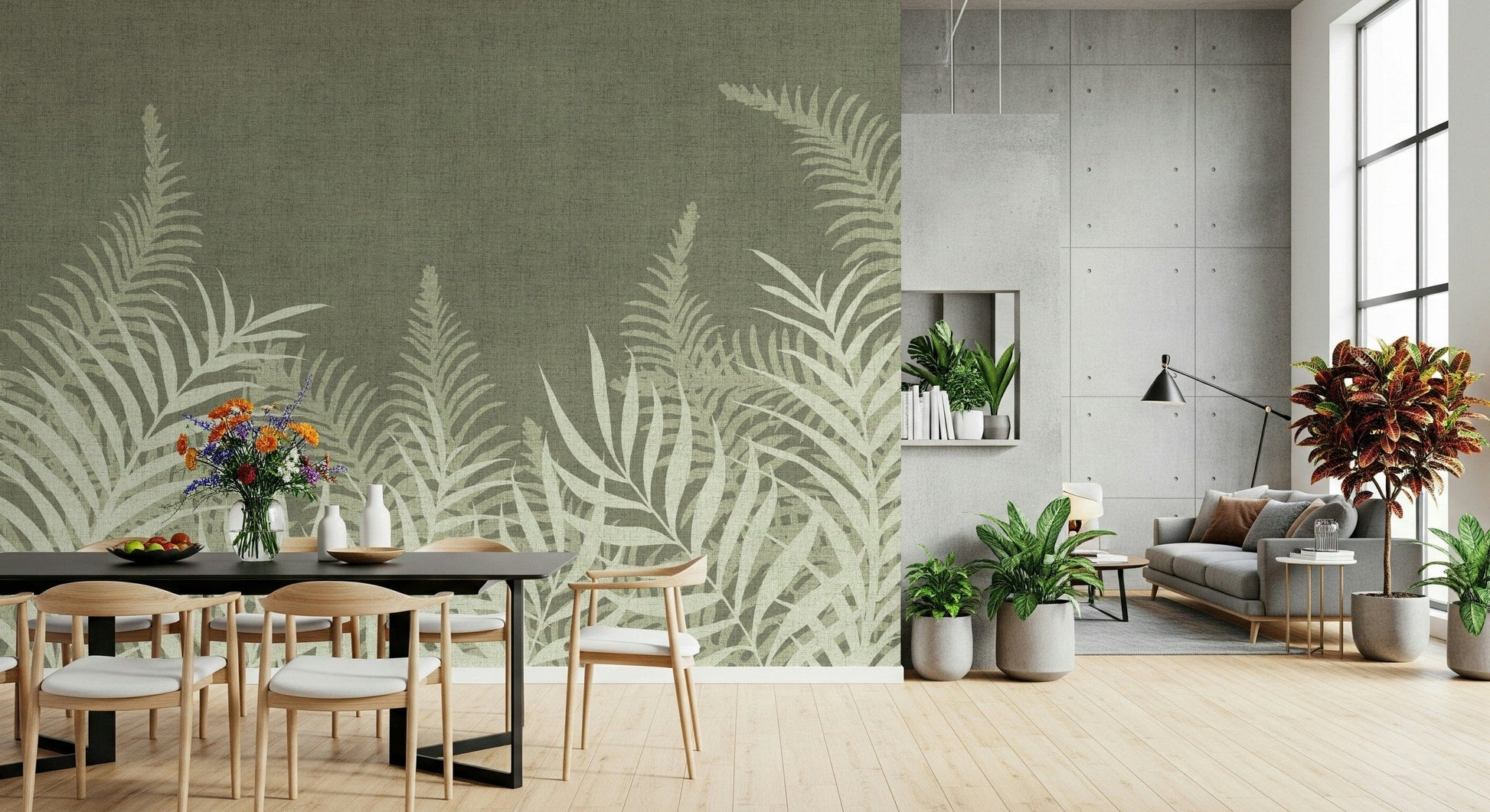 Monochromatic botanical wallpaper for walls, sophisticated texture.
