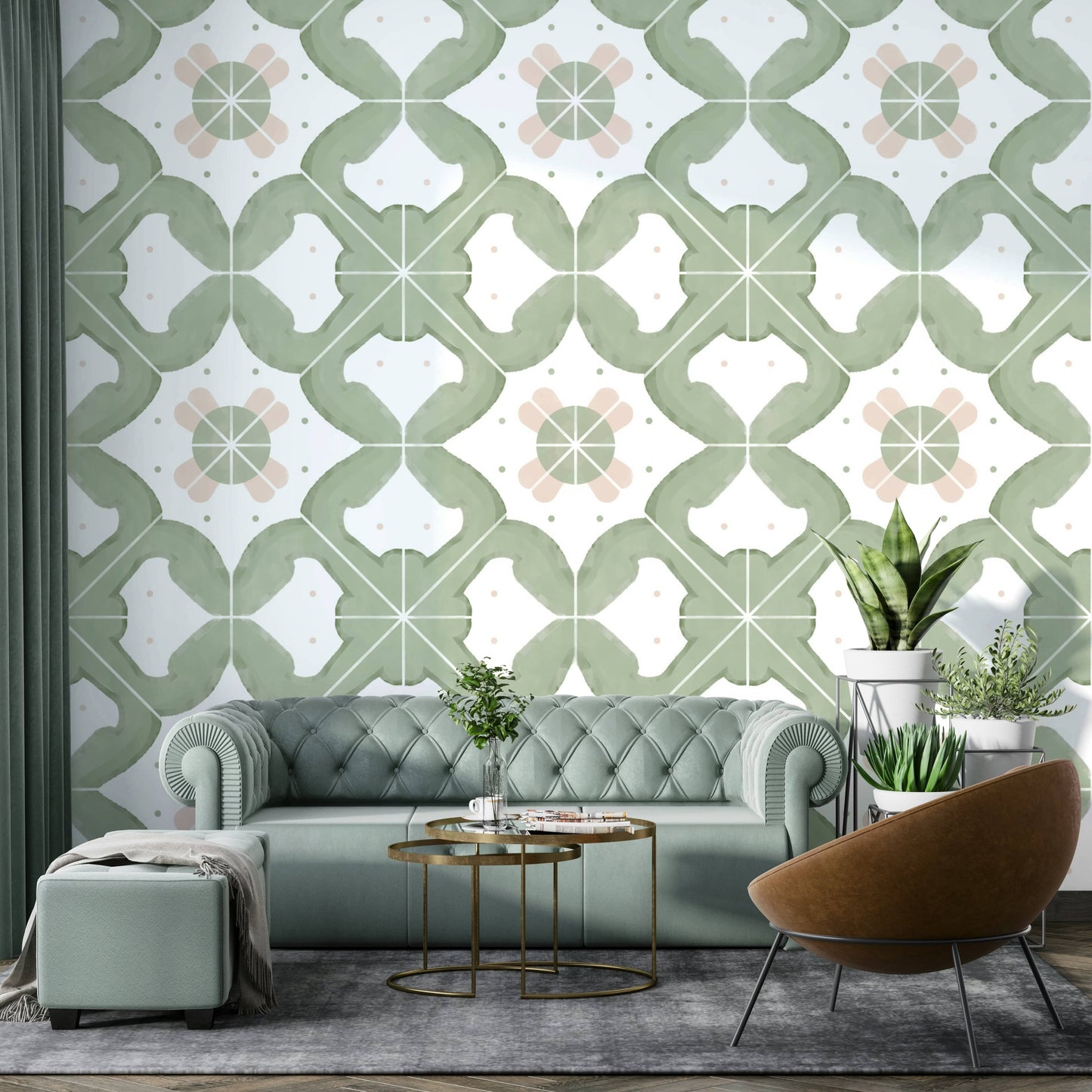 Close-up of classic sage tile pattern

