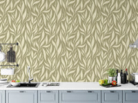 Modern sage green leafy wallpaper for interiors
