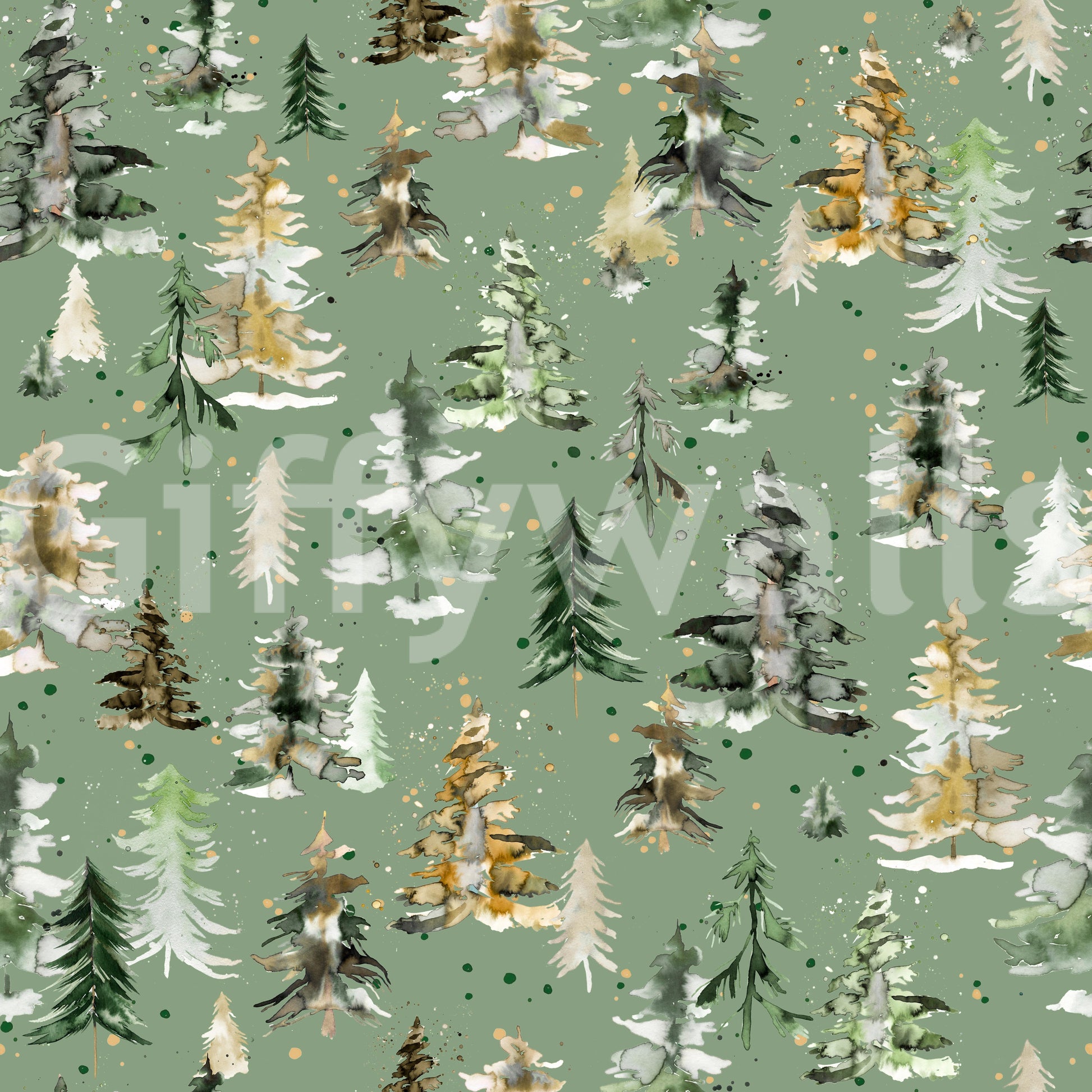 Minimal forest mural with soft botanical elements.

