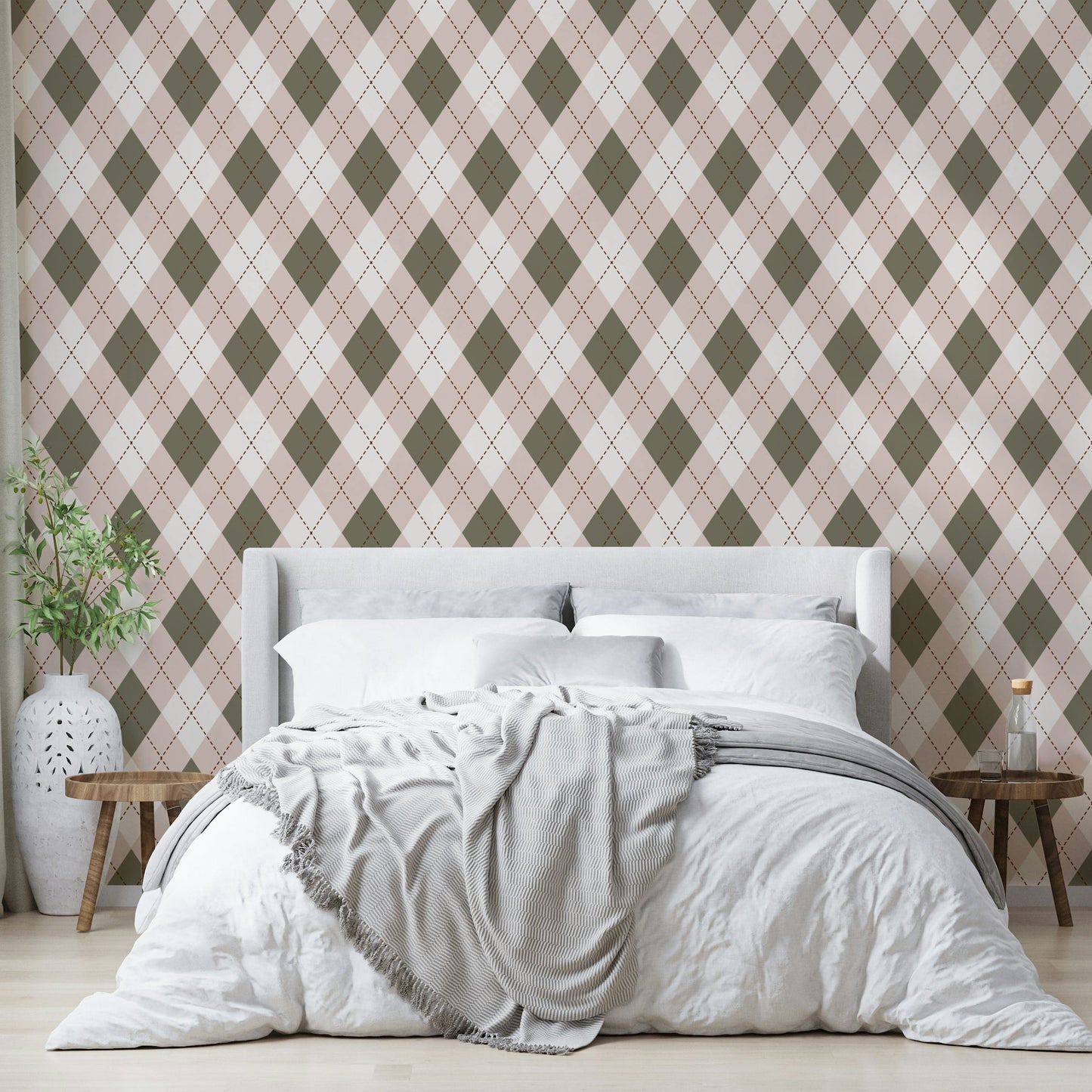 The colors are a soft sage green and a pale baby pink.
