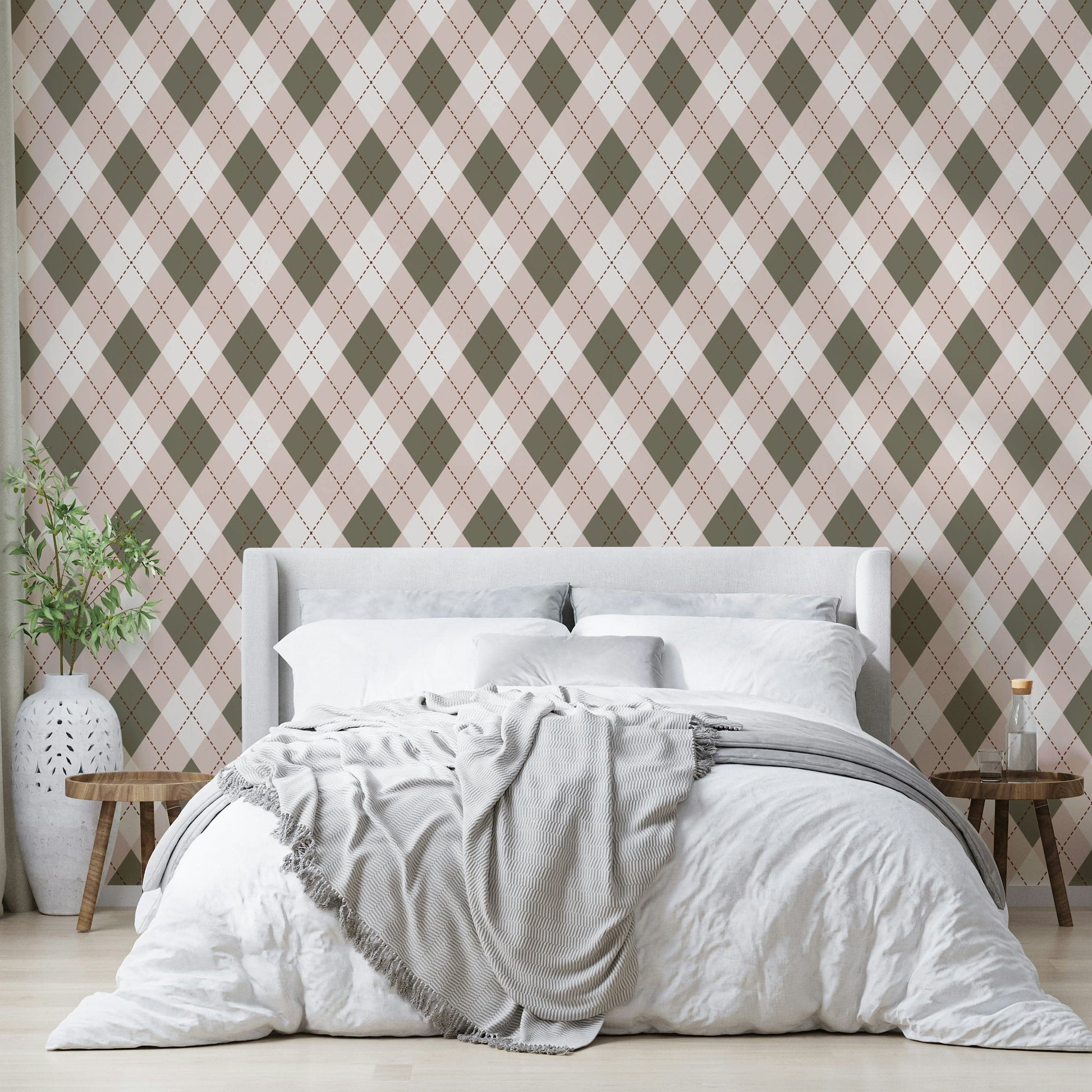 The colors are a soft sage green and a pale baby pink.
