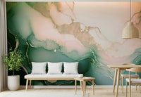 Elegant wall mural blending sage and rose hues inspired by natural stone and mineral textures.