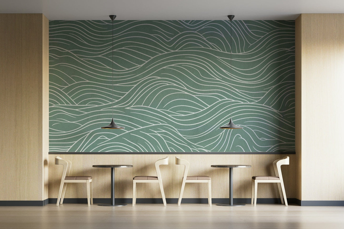 Scenic wallpaper with cartoon shapes and colors

