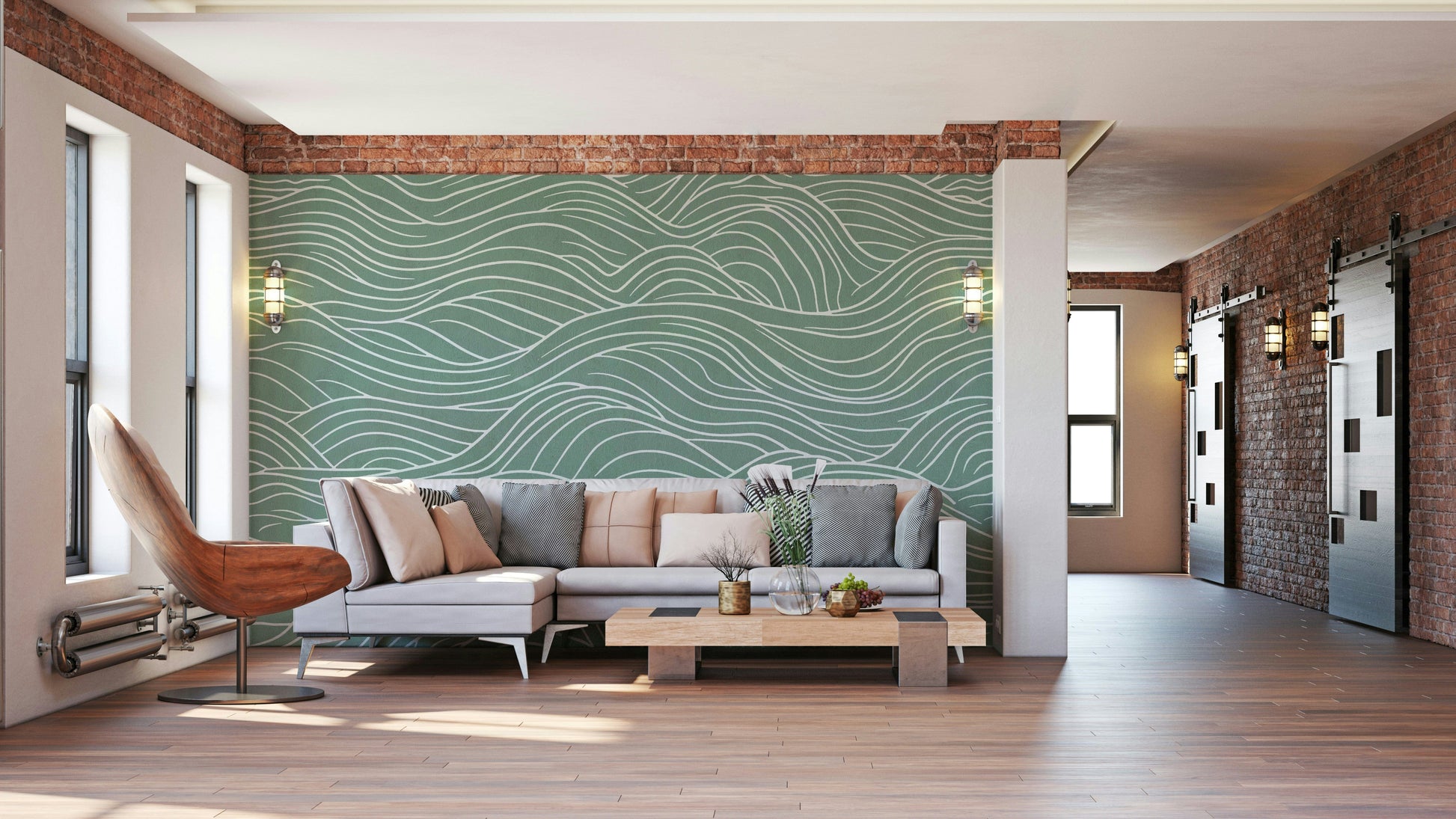 Wall mural with whimsical shapes and colors


