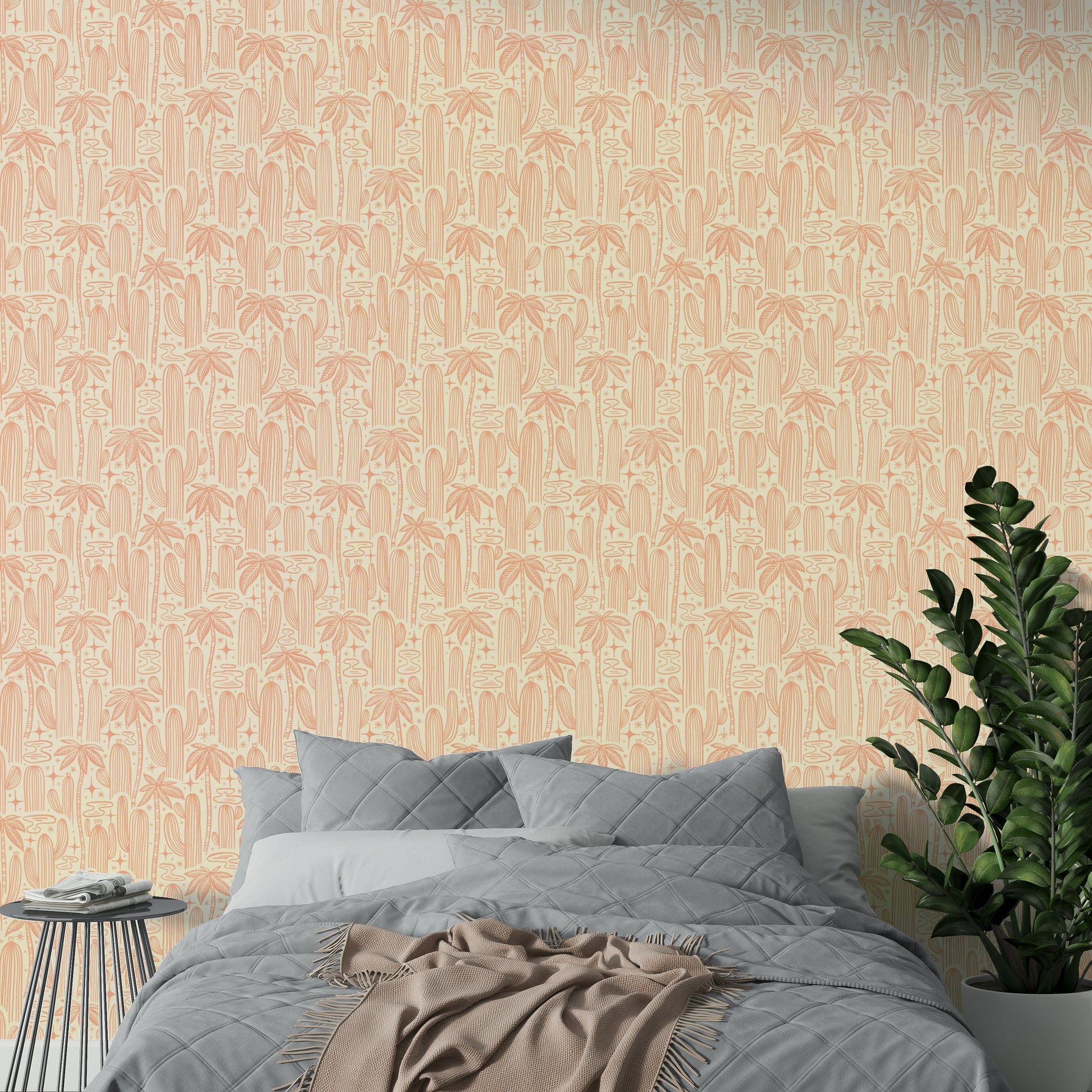 Offwhite wallpaper with desert night pattern

