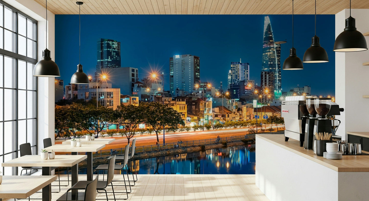 Ho Chi Minh City Saigon night cityscape wall mural with high-rises