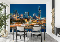 Saigon riverfront skyline night wall mural with bright urban glow
