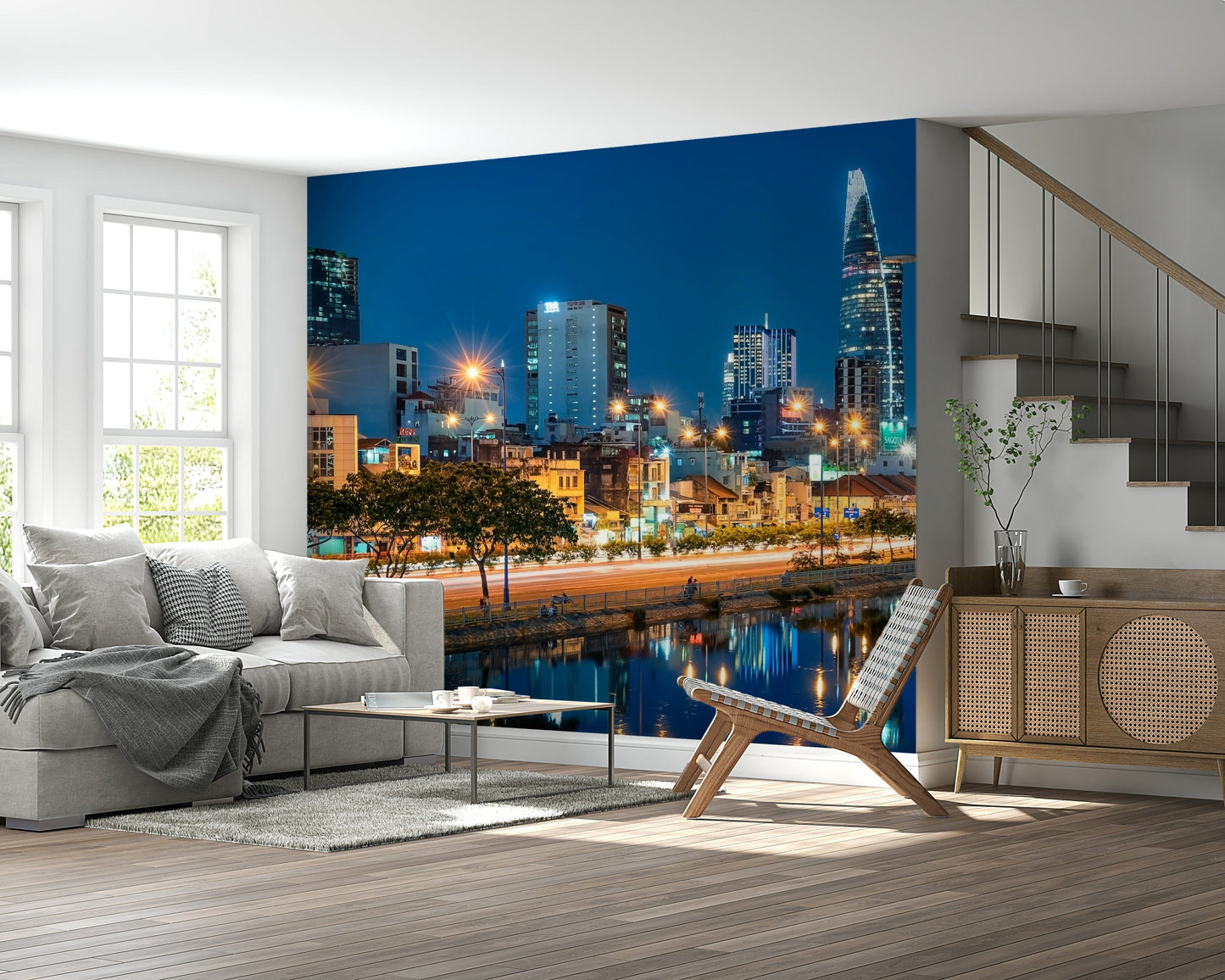 Ho Chi Minh City skyline at night wall mural with glowing towers